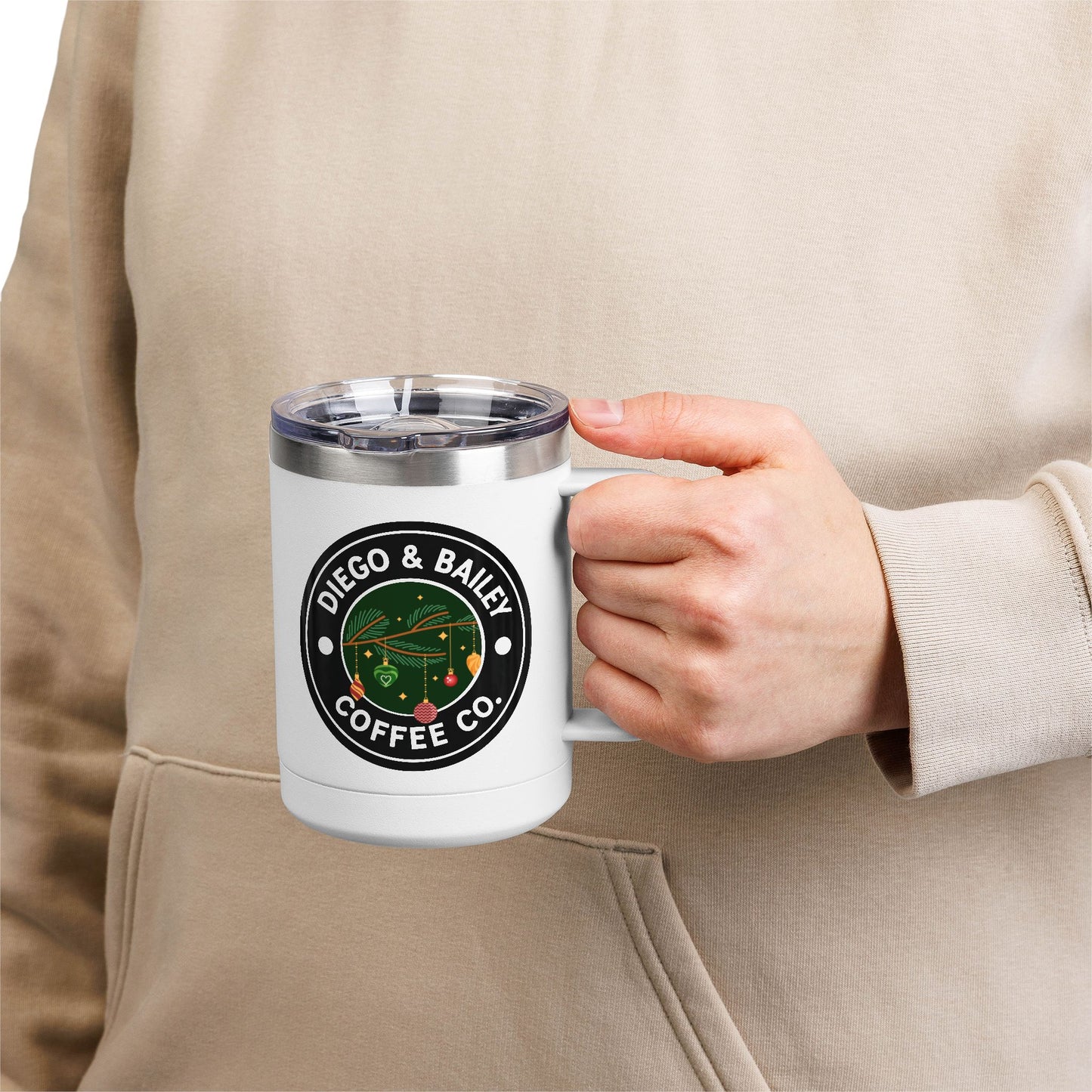 Holiday-Themed Coffee Mug Tumbler, Unique Gift for Coffee Lovers, Seasonal Decor, Home Office Use, Christmas, Cozy Vibe, 15oz