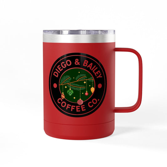 Holiday - Themed Coffee Mug Tumbler, Unique Gift for Coffee Lovers, Seasonal Decor, Home Office Use, Christmas, Cozy Vibe, 15oz - Diego & Bailey Coffee Co.
